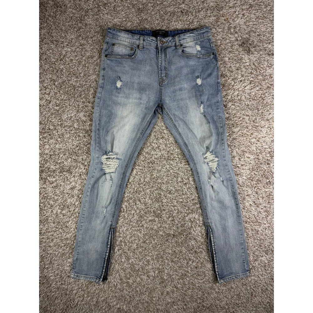 Serenede Distressed Light Blue Skinny Zip Ankle Denim Jeans Men's Size 36x32
